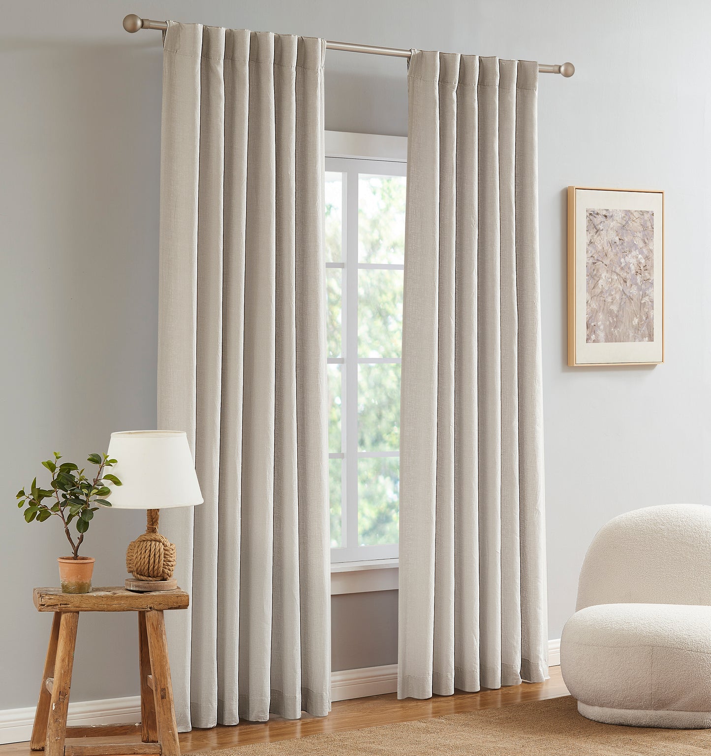 Amelia Room Darkening Linen Curtain Stone