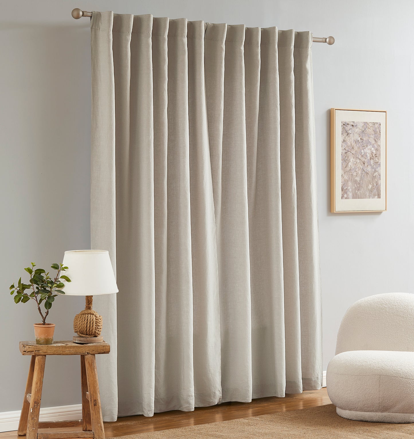 Amelia Room Darkening Linen Curtain Stone