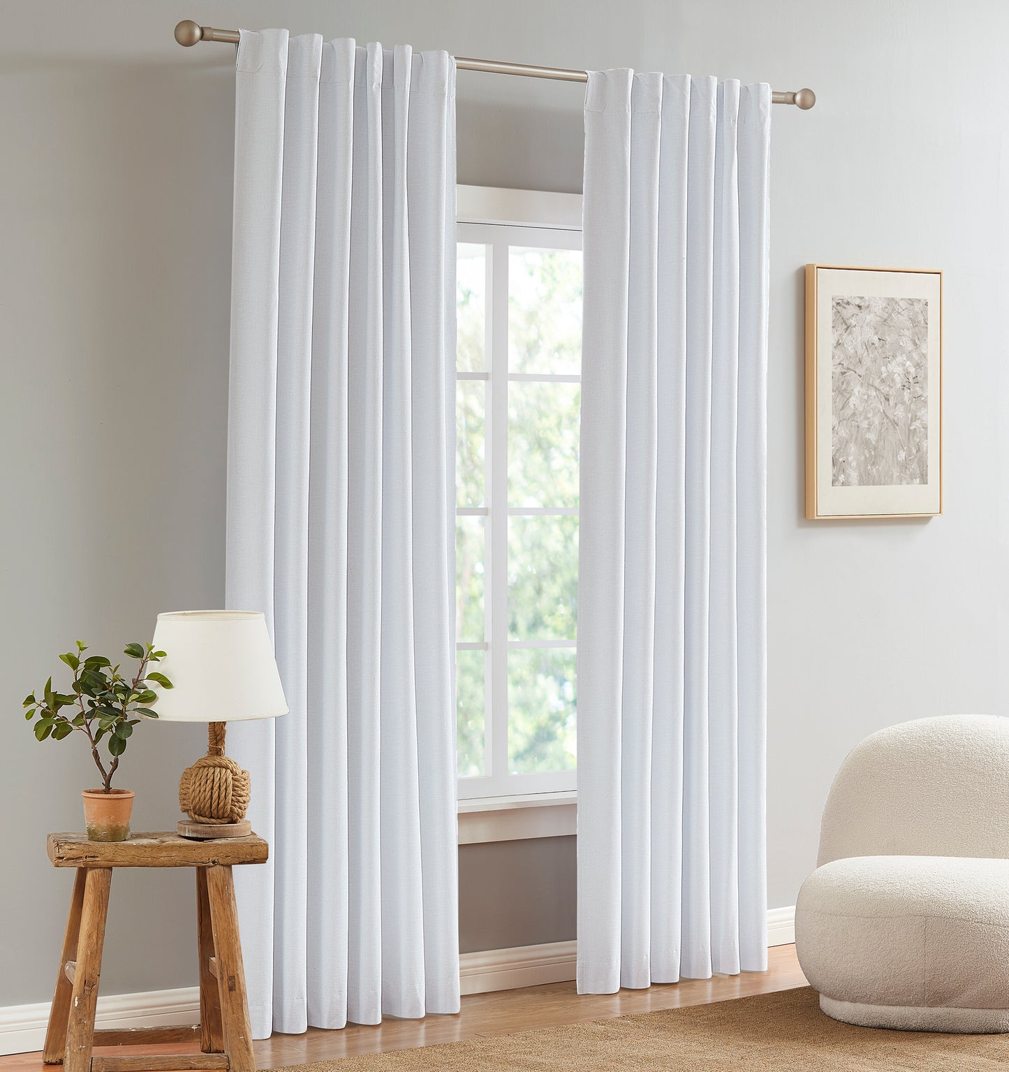 Amelia Room Darkening Linen Curtain White