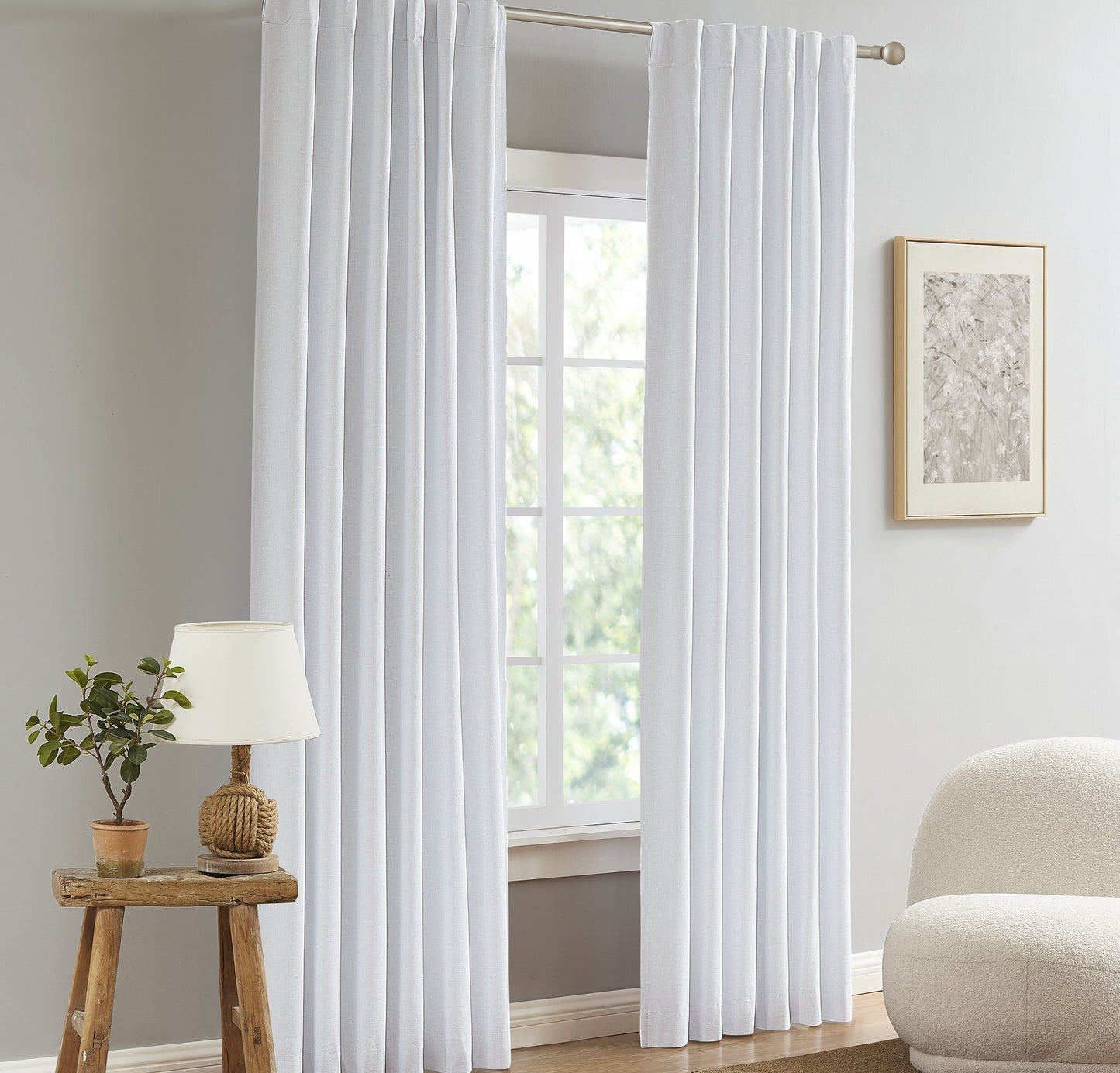 Amelia Room Darkening Linen Curtain White