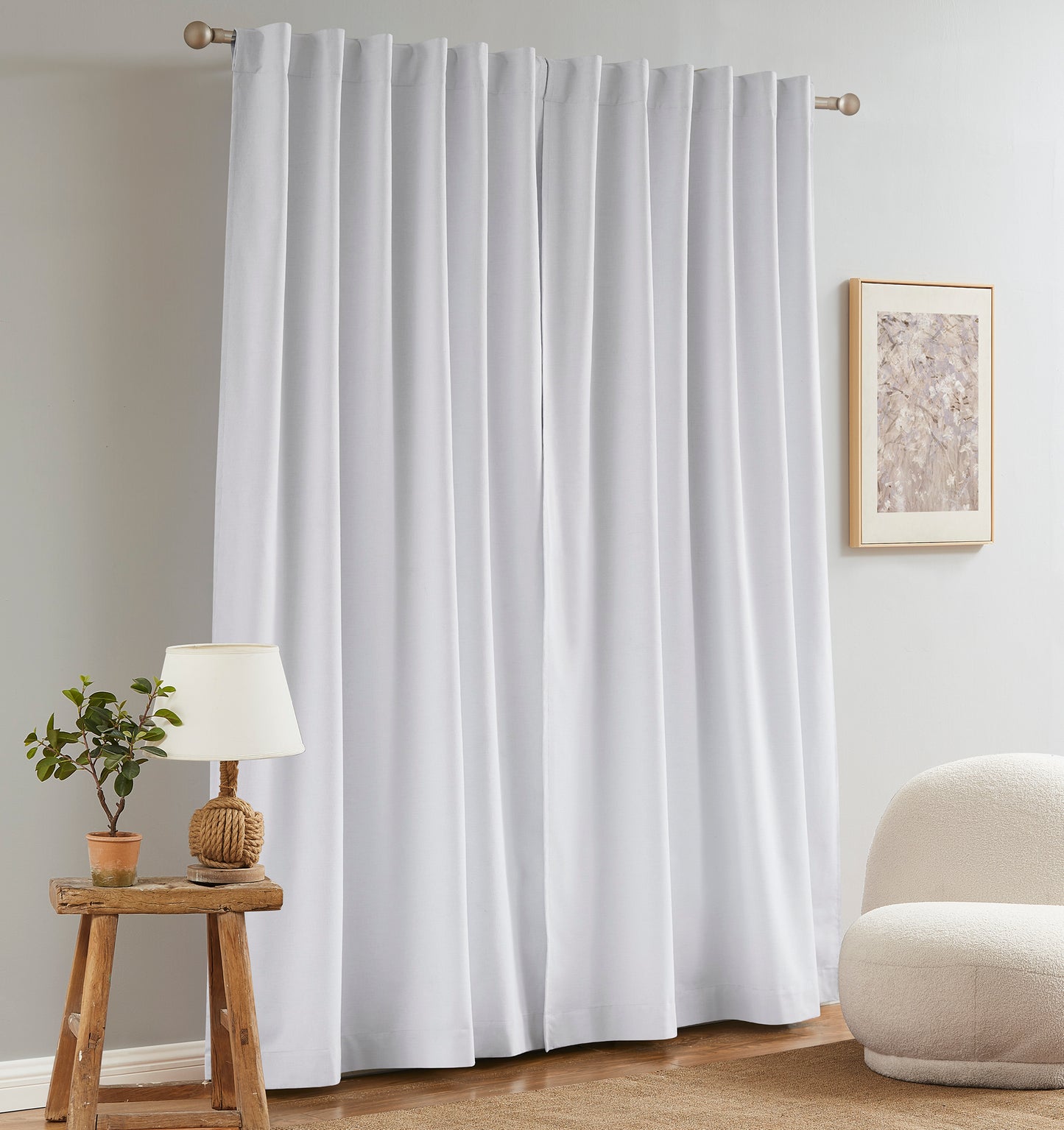 Amelia Room Darkening Linen Curtain White